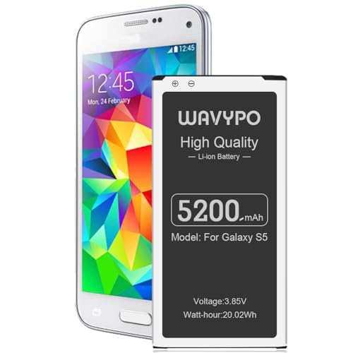 Akku für Galaxy S5, (aktualisiert) 5200mAh S5 Akku Ersatzakku für Samsung Galaxy S5 G900A AT&T, SM-G900V, G900F, G900H, G900R4, I9600, SM-G900P, SM-G900T von Wavypo