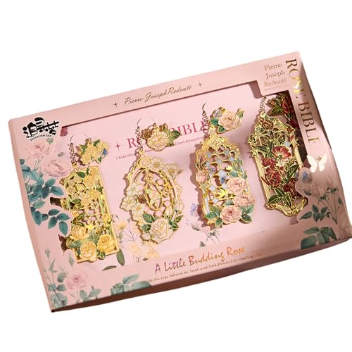 Lesezeichen mit hohlen Blumen, mit Kette und Blumenanhänger, Lesezeichen, Geschenk für Lehrer, Buchliebhaber, Leser, 4 Stück Lesezeichen mit hohlen Blumen, mit Kette und Blumenanhänger, Lesezeichen, Geschenk für Lehrer, Buchliebhaber, Leser, 4 Stück von Wayfadacc