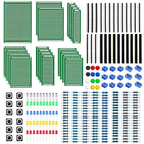 WayinTop Doppelseitig PCB Board 6 Größen mit Elektronik Komponenten Kit, 2,54mm Stiftleiste + 2/3 Pin Screw Terminal Block + Widerstände Sortiment 10-1M Ohm+ 5mm Led Dioden + Tactile Tastschalter WayinTop Doppelseitig PCB Board 6 Größen mit Elektronik Komponenten Kit, 2,54mm Stiftleiste + 2/3 Pin Screw Terminal Block + Widerstände Sortiment 10-1M Ohm+ 5mm Led Dioden + Tactile Tastschalter von WayinTop