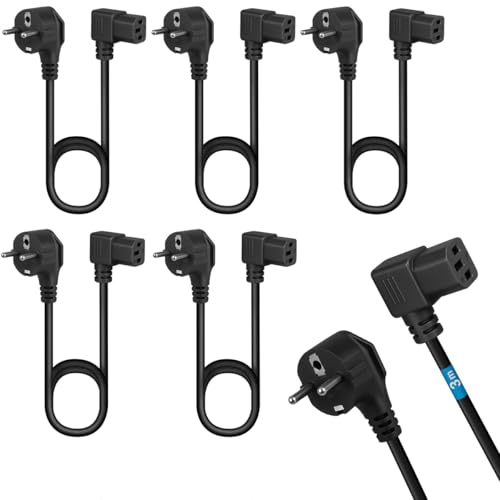 Stromkabel für Geräte, 3 m, CEE-Stecker 7/7 Schuko auf IEC 320 C13, abgewinkelt, für PC, Monitor, Computermonitor, Beamer, Haushaltsgeräte, 5 Stück Stromkabel für Geräte, 3 m, CEE-Stecker 7/7 Schuko auf IEC 320 C13, abgewinkelt, für PC, Monitor, Computermonitor, Beamer, Haushaltsgeräte, 5 Stück von Waytex