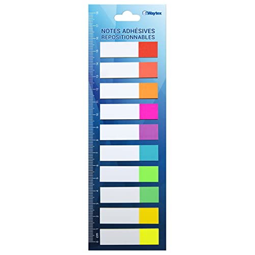WAYTEX 200 selbstklebende Lesezeichen aus Papier, 10 Neonfarben, 10 Miniblöcke mit je 20 zweifarbigen Blättern, 45 x 12 mm, selbstklebend, repositionierbar von Waytex