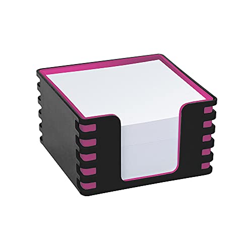 WAYTEX 931088BR Memoblock mit 350 weißen Notizen, 9 x 9 cm, mit Halterung aus Kunststoff, zweifarbig, Schwarz - Rosa von Waytex