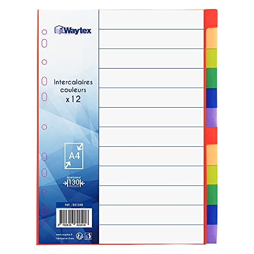 WAYTEX 931348 Register A4, 12 Tasten, neutral, Polypropylen, lebendige Farben mit Index von Waytex