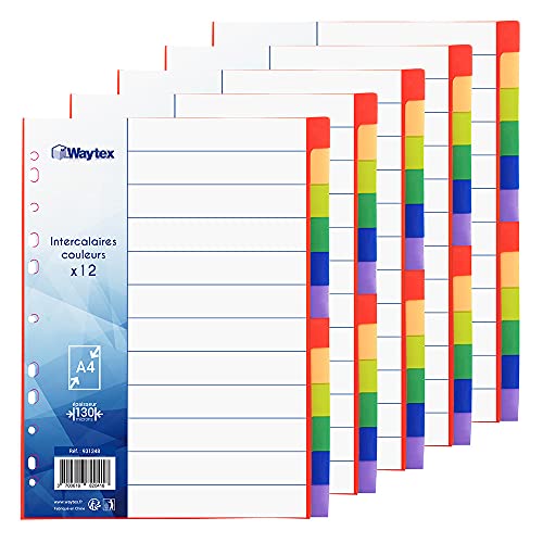 WAYTEX 931348C5 Register A4, 12 Tasten, Polypropylen, mit Index (5 Stück) von Waytex