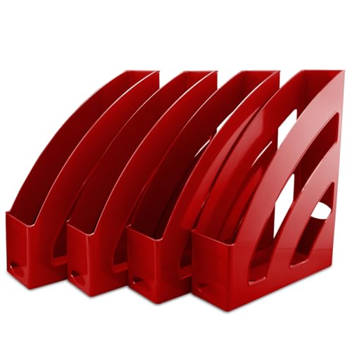 Waytex 4 Stück Zeitschriftenhalter, A4, vertikal, für den Schreibtisch, Material: Hartplastik, Rot von Waytex