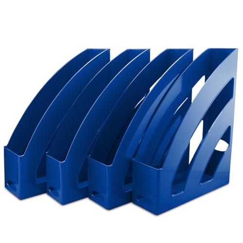 Waytex 4 Stück Zeitschriftenhalter A4 Vertikaler Schreibtisch-Organizer aus Hartplastik – Blau von Waytex