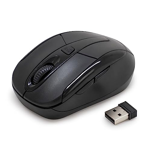 Waytex 65417 Kabellose Maus, 2,4 GHz mit Mini-USB-Empfänger, Sensorauflösung bis zu 1600 DPI, beidhändig, kompatibel mit PC und Laptop – Schwarz von Waytex