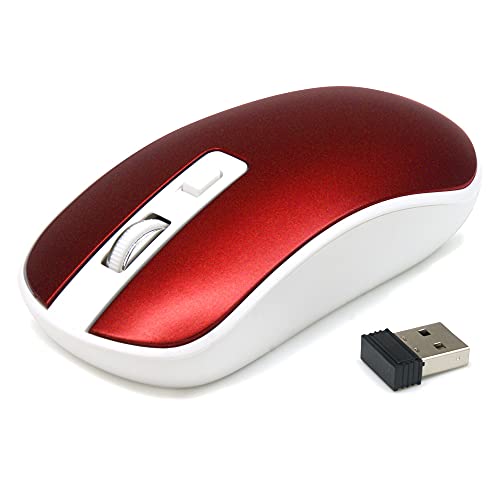 Waytex 65423 Kabellose Maus 2,4 GHz für Computer mit Nano-USB-Empfänger und Empfindlichkeit, verstellbar bis zu 1600 DPI, Signalreichweite bis zu 10 m, Optische Technologie – Rot metallic von Waytex