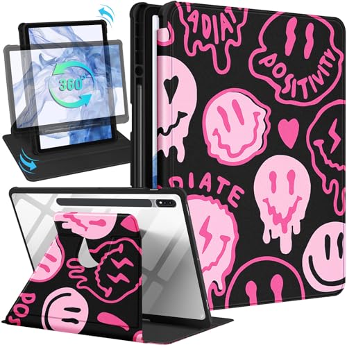 Wazzasoft Schutzhülle für Samsung Galaxy Tab S7/S8 Plus, 32,4 cm (12,4 Zoll), Stifthalter, niedliches mädchenhaftes Lächeln, einzigartiges Design, drehbare Tablet-Hülle von Wazzasoft