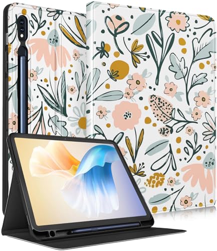 Wazzasoft Schutzhülle für Samsung Galaxy Tab S9 Plus/S9 FE Plus 12,4 Zoll 2023 Frauen Mädchen Cute Folio Cover mit Stifthalter Kawaii Design Girly Flower Floral Pretty Fashion Tablet Hüllen für Tab von Wazzasoft