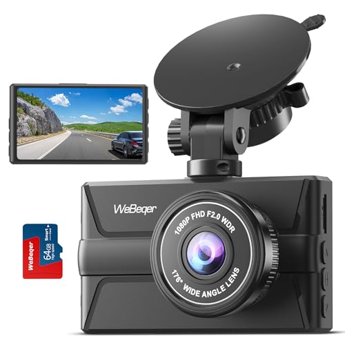 Dashcam Auto Vorne,1080P FHD Autokamera,mit 64G SD Karte,176° Weitwinkel Dash Cam,IR Nachtsicht Auto Kamera,WDR,3" IPS Bildschirm,Loop-Aufnahm,G-Sensor, Bewegungserkennung,Parküberwachung von WeBeqer