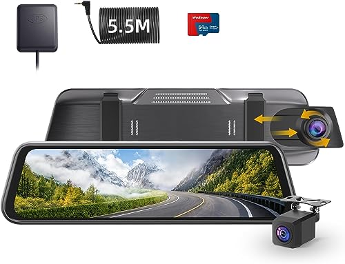 WeBeqer 4K Spiegel Dashcam mit 1080P Rückfahrkamera,Dashcam Auto Vorne Hinten mit 10" IPS-Touchscreen, Auto Kamera mit GPS 64 GB-Karte 170° Weitwinkel Loop-Aufnahme und G-Sensor Parküberwachung von WeBeqer