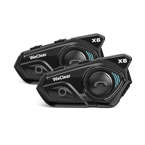 WeClear X6 Motorrad Headset, Motorrad Kommunikationssystem mit DSP Geräuschunterdrückung, Helm Bluetooth Kopfhörer, Audio Multitasking und Musik teilen,Doppelpack von WeClear