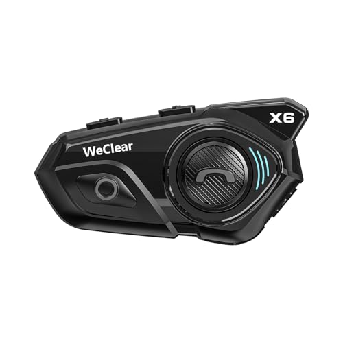 WeClear X6 Motorrad Kommunikationssystem, Helm Headset für 2 bis 6 Personen, Motorradhelm Bluetooth Kopfhörer mit Multi-Audio Funktion, Musikteilen, FM, IP67 Wasserdicht von WeClear