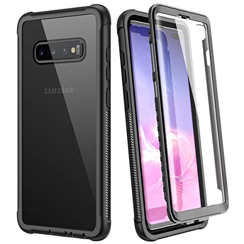 WE LOVE CASE Hülle für Samsung Galaxy S10 Plus, Stoßfest Handyhülle 360 Grad Rugged Schutzhülle mit Eingebautem Displayschutz Transparent Cover, Schwarz von WeLoveCase