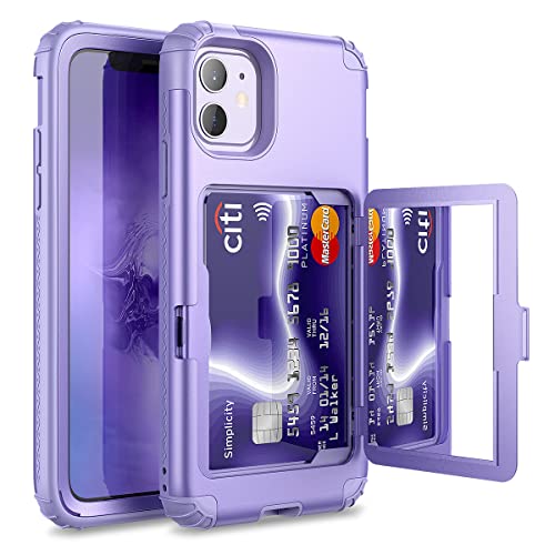 WeLoveCase Schutzhülle für iPhone 11 mit Kreditkartenfächern für Damen, mit verstecktem Spiegel, dreilagig, stoßfest, strapazierfähig, Rundumschutz für iPhone 11, Hellviolett von WeLoveCase