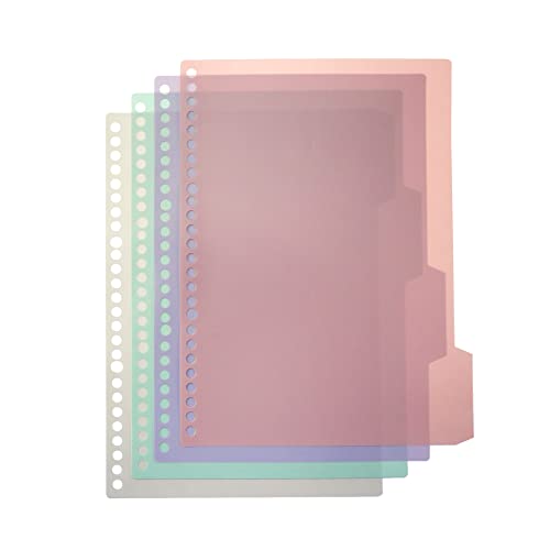 Wealrit 1 Set B5 Kunststoff-Trennblätter, Index-Trennblätter mit 26 Lochstanzern, 4 farbige Trennblätter, Ordner-Trennwände, Papier-Organizer (beige, rosa, hellviolett, hellgrün) von Wealrit