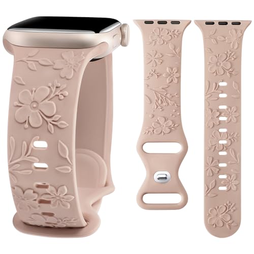 Wealizer Floral Gravierte Armband Kompatibel mit Apple Watch Armband 38mm 40mm 41mm Damen, Weiches Silikon Geprägt Kirschblüten Blumenmuster Sport Ersatzarmband für iWatch Serie9 8 7 6 5 4 3 2 1 SE von Wearlizer