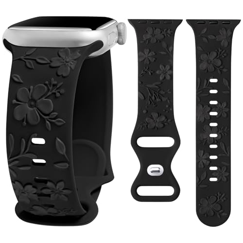 Wealizer Floral Gravierte Armband Kompatibel mit Apple Watch Armband 38mm 40mm 41mm Damen, Weiches Silikon Geprägt Kirschblüten Blumenmuster Sport Ersatzarmband für iWatch Serie9 8 7 6 5 4 3 2 1 SE von Wearlizer