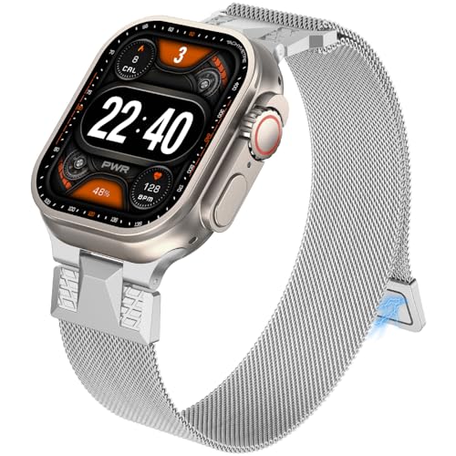 Wealizer Kompatibel mit Apple Watch Ultra 2 Armband 49mm 45mm 44mm 42mm, Metall Edelstahl Ersatzarmbänder für iWatch Ultra Series 9 8 7 6 SE 5 4 3 2 1, Titan Silber von Wearlizer
