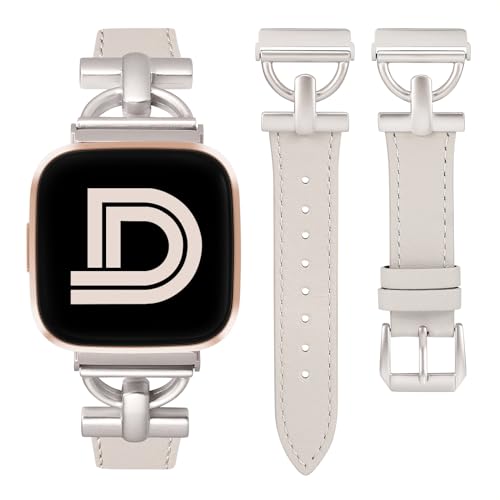 Wearlizer Armband Kompatibel mit Fitbit Versa 2, Leder Versa Armbänder für Damen, Dressy Slim Lederband Armband mit D-Form Metallschließe für Versa/Versa 2/Versa Lite/Versa SE Smart Watch von Wearlizer