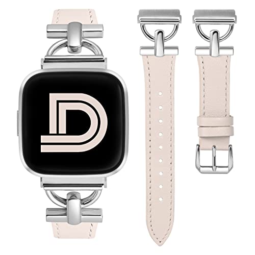 Wearlizer Armband Kompatibel mit Fitbit Versa 2, Leder Versa Armbänder für Damen, Dressy Slim Lederband Armband mit D-Form Metallschließe für Versa/Versa 2/Versa Lite/Versa SE Smart Watch von Wearlizer