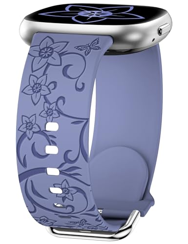 Wearlizer Floral Gravierte Armbänder Kompatibel mit Fitbit Versa 4/Versa 3/Sense 2/Sense Damen Frauen, Niedliche Weiche Silikon Muster Sport Designer Fancy Sommer Armband für Versa 4 von Wearlizer
