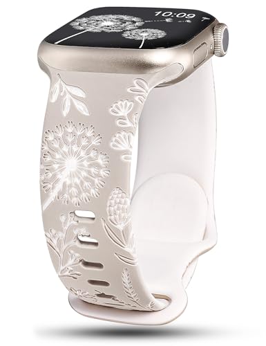 Wearlizer Floral Gravierte Kompatibel mit Apple Watch Armband 41mm 40mm 38mm Damen, Silikon Sport Blumenmuster Sportarmband für iWatch Armbänder Serie 9 8 7 6 5 4 3 2 1 SE von Wearlizer