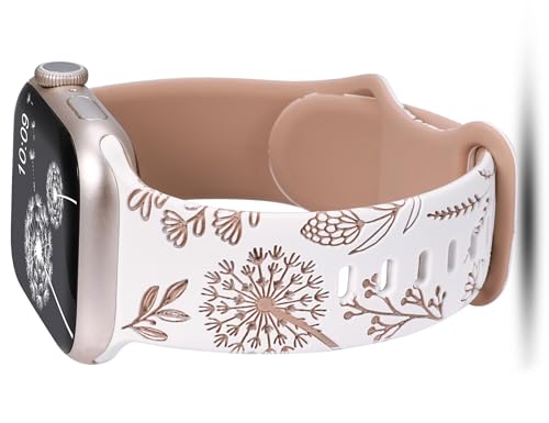 Wearlizer Floral Gravierte Kompatibel mit Apple Watch Armband 41mm 40mm 38mm Damen, Silikon Sport Blumenmuster Sportarmband für iWatch Armbänder Serie 9 8 7 6 5 4 3 2 1 SE von Wearlizer