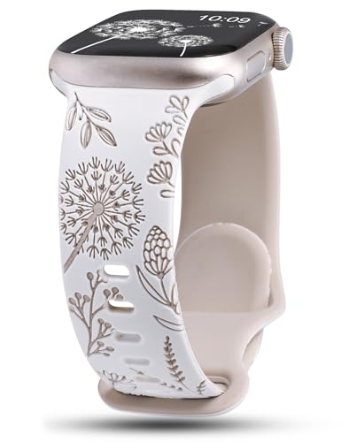 Wearlizer Floral Gravierte Kompatibel mit Apple Watch Armband 41mm 40mm 38mm Damen, Silikon Sport Blumenmuster Sportarmband für iWatch Armbänder Serie 9 8 7 6 5 4 3 2 1 SE von Wearlizer