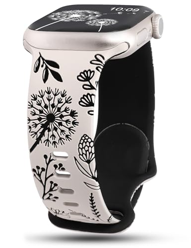 Wearlizer Floral Gravierte Kompatibel mit Apple Watch Ultra Armband 49mm 45mm 44mm 42mm Damen, Silikon Sport Blumenmuster Sportarmband für iWatch Armbänder Serie 9 8 7 6 5 4 3 2 1 SE von Wearlizer