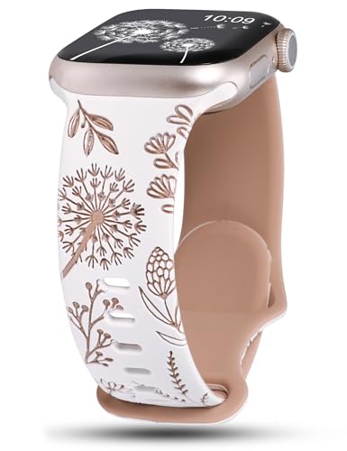 Wearlizer Floral Gravierte Kompatibel mit Apple Watch Ultra Armband 49mm 45mm 44mm 42mm Damen, Silikon Sport Blumenmuster Sportarmband für iWatch Armbänder Serie 9 8 7 6 5 4 3 2 1 SE von Wearlizer