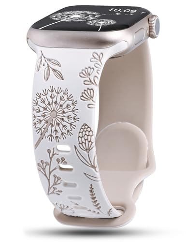 Wearlizer Floral Gravierte Kompatibel mit Apple Watch Ultra Armband 49mm 45mm 44mm 42mm Damen, Silikon Sport Blumenmuster Sportarmband für iWatch Armbänder Serie 9 8 7 6 5 4 3 2 1 SE von Wearlizer