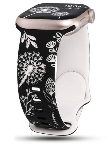 Wearlizer Floral Gravierte Kompatibel mit Apple Watch Ultra Armband 49mm 45mm 44mm 42mm Damen, Silikon Sport Blumenmuster Sportarmband für iWatch Armbänder Serie 9 8 7 6 5 4 3 2 1 SE von Wearlizer