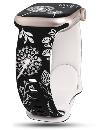 Wearlizer Floral Gravierte Kompatibel mit Apple Watch Ultra Armband 44mm 45mm 49mm 46mm 42mm Damen, Silikon Sport Blumenmuster Sportarmband für iWatch Strap Serie 10 9 8 7 6 5 4 3 2 1 SE von Wearlizer