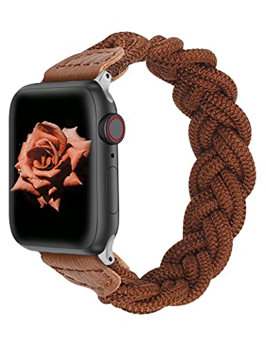 Wearlizer Kompatibel mit Apple Watch Armband 40mm 41mm 42mm 38mm Elastische Geflochtene Solo Loop Strap Stretchy Gewebtes Ersatzzubehör für iWatch Series SE 10 9 8 7 6 5 4 3 2 1, Braun S von Wearlizer