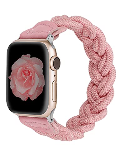 Wearlizer Kompatibel mit Apple Watch Armband 42mm 44mm 45mm 49mm Schlanke Elastische Geflochtene Frauen Solo Strap Stretchy Gewebtes Ersatzzubehör für iWatch Series Ultra SE 8 7 6 5 4 3 2 1, Rosa XS von Wearlizer