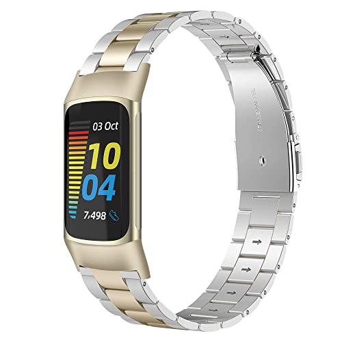 Wearlizer Kompatibel mit Fitbit Charge 6/Charge 5 Armband, Metall Edelstahl Slim Lightweight Business Ersatz für Charge 6/Charge 5 Activity Tracker Damen, Weichgold von Wearlizer