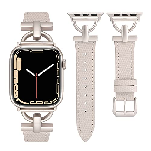 Wearlizer LederArmband Kompatibel mit Apple Watch Armband 41mm 38mm 40mm Frauen, Echtesleder Armband für iWatch Serie 9 8 SE 7 6 5 4 3 2 1, Eidechse Polarstern/Polarstern von Wearlizer