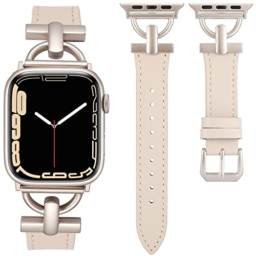 Wearlizer LederArmband Kompatibel mit Apple Watch Armband 41mm 38mm 40mm Frauen, Echtesleder Armband für iWatch Serie 9 8 SE 7 6 5 4 3 2 1, Polarstern/Polarstern von Wearlizer