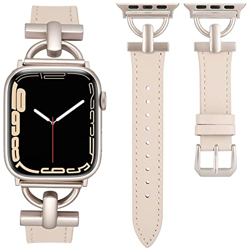 Wearlizer Lederarmband Kompatibel mit Apple Watch Armband 41mm 38mm 40mm 42mm 44mm 45mm 46mm 49mm,Elegant Leder Armband für IWatch Serie Utra 2/1 SE 10 9 8 7 6 5 4 3 2 1,Polarstern/Polarstern von Wearlizer