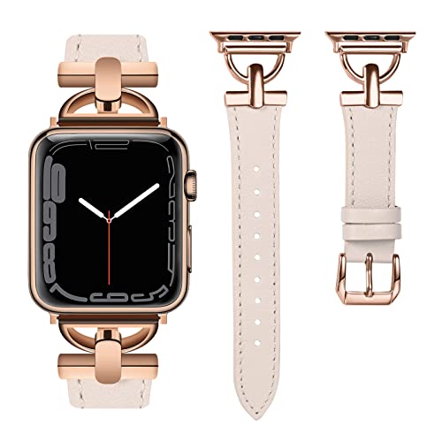 Wearlizer LederArmband Kompatibel mit Apple Watch Armband 41mm 38mm 40mm Frauen, Echtesleder Armband für iWatch Serie 9 8 SE 7 6 5 4 3 2 1, Polarstern/Rosegold von Wearlizer