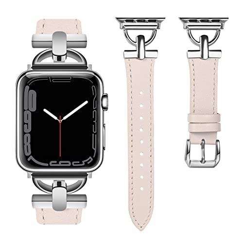 Wearlizer LederArmband Kompatibel mit Apple Watch Armband 41mm 38mm 40mm Frauen, Echtesleder Armband für iWatch Serie 9 8 SE 7 6 5 4 3 2 1, Polarstern/Silver von Wearlizer