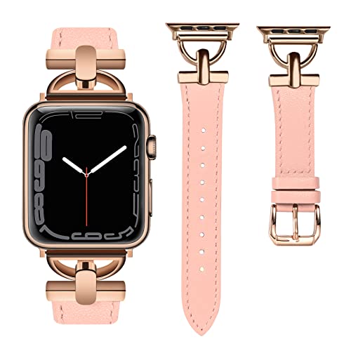 Wearlizer LederArmband Kompatibel mit Apple Watch Armband 41mm 38mm 40mm Frauen, Echtesleder Armband für iWatch Serie 9 8 SE 7 6 5 4 3 2 1, Rosa/Rosegold von Wearlizer