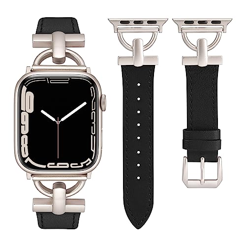 Wearlizer LederArmband Kompatibel mit Apple Watch Armband 41mm 38mm 40mm Frauen, Echtesleder Armband für iWatch Serie 9 8 SE 7 6 5 4 3 2 1, Schwarz/Polarstern von Wearlizer