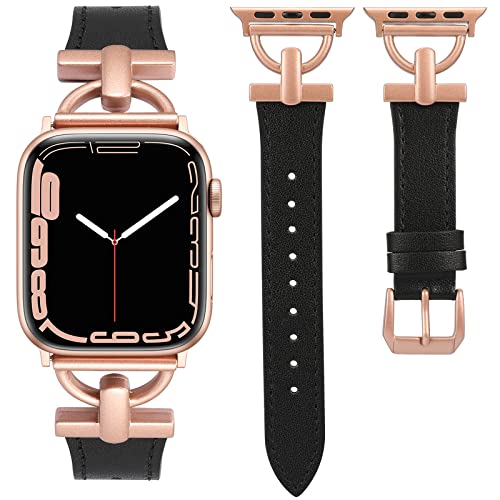 Wearlizer LederArmband Kompatibel mit Apple Watch Armband 41mm 38mm 40mm Frauen, Echtesleder Armband für iWatch Serie 9 8 SE 7 6 5 4 3 2 1, Schwarz/Rose Pink von Wearlizer
