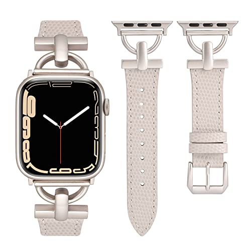 Wearlizer Lederarmband Kompatibel mit Apple Watch Armband 41mm 38mm 40mm 42mm 44mm 45mm 46mm 49mm,Elegant Leder Armband für IWatch Serie Utra 2/1 SE 10 9 8 7 6 5 4 3 2 1,Eidechse Polarstern/Polarstern von Wearlizer