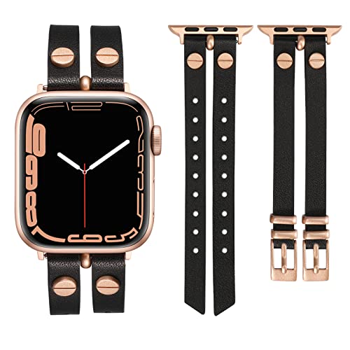 Wearlizer Lederarmbänder Kompatibel mit Apple Watch Armband 41mm 40mm 38mm Frauen, Double-Row Design mit Nieten Dekoration Stilvolles Armband für iWatch Series 10 9 8 SE 7 6 5 4 3 2 1 Wearlizer Lederarmbänder Kompatibel mit Apple Watch Armband 41mm 40mm 38mm Frauen, Double-Row Design mit Nieten Dekoration Stilvolles Armband für iWatch Series 10 9 8 SE 7 6 5 4 3 2 1 von Wearlizer