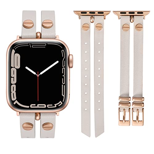 Wearlizer Lederarmbänder Kompatibel mit Apple Watch Armband 41mm 40mm 38mm Frauen, Double-Row Design mit Nieten Dekoration Stilvolles Armband für iWatch Series 8 SE 7 6 5 4 3 2 1 von Wearlizer
