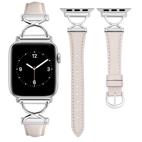 Wearlizer Lederarmband Kompatibel mit Apple Watch Armbänder 41mm 40mm 38mm 42mm Damen, Schlankes Elegant Dressy Armbänder mit X-Shape für iWatch SE Serie 10 9 8 7 6 5 4 3 2 1, Polarstern/Silber Wearlizer Lederarmband Kompatibel mit Apple Watch Armbänder 41mm 40mm 38mm 42mm Damen, Schlankes Elegant Dressy Armbänder mit X-Shape für iWatch SE Serie 10 9 8 7 6 5 4 3 2 1, Polarstern/Silber von Wearlizer